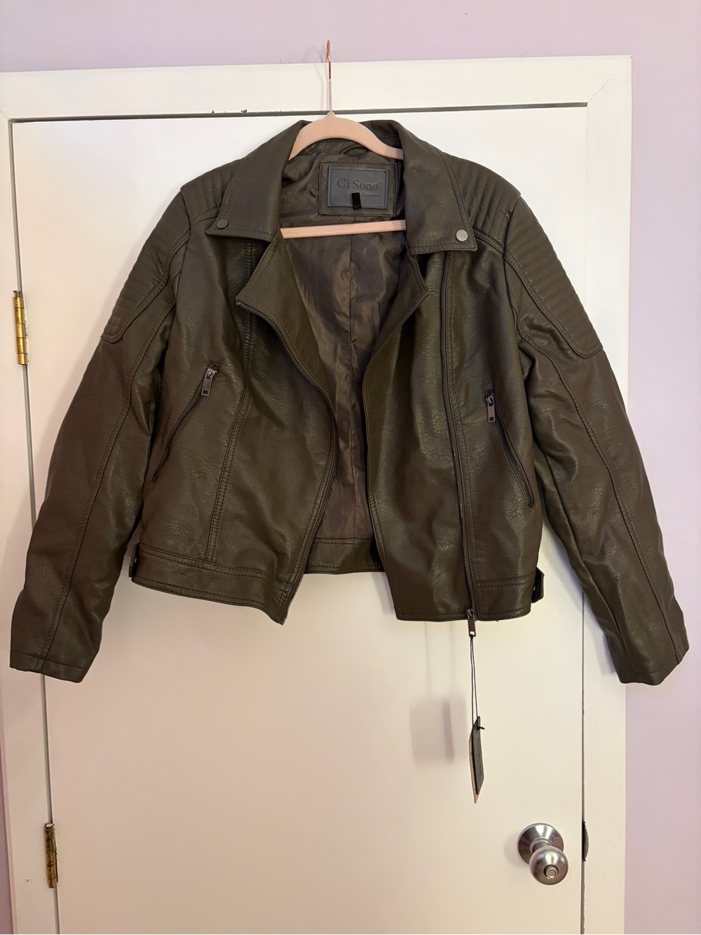 Ci Sono Olive Faux Leather Biker Jacket